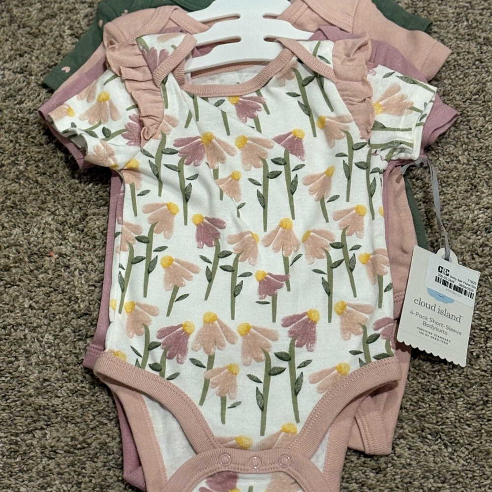 Cloud Island Floral Bodysuit Set - Pink, Green, Yellow